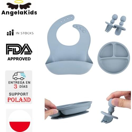 AngelaKids Baby Non-slip Dinner Plate Waterproof Dish BPA-Free Baby Bowl Silicone Food Feeding Tableware