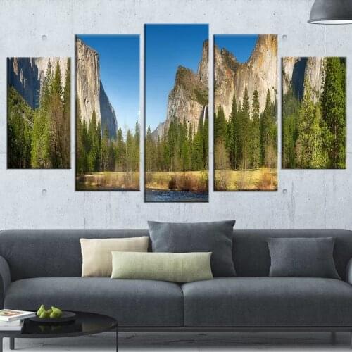HD Prints 5 Pieces Canvas Yosemite Valley Painting Wall Art Modern Home Decor Bedroom Posters Modular Natural Scenery Pictures