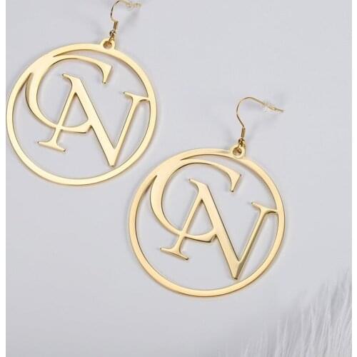 Customized 2 letter Circle Earrings ladies Personalized Fashion Earrings
