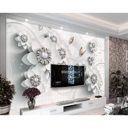 Beibehang Exquisite three-dimensional jewelry flower living room TV background wall home decoration bedroom bedside 3d wallpaper