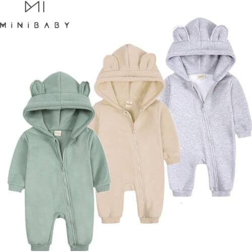 2021 Autumn Cotton Baby Boys Clothes Winter Newborn Rompers For Girls 0-24m Outdoor Jumpsuit Hooded Long Sleeve Christmas Infant