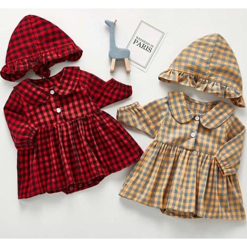 Toddler Girls Long Sleeve Lattice Dress New Autumn Baby Girls Bodysuit Baby Girl Jumpsuit With Hat Outfit Baby Girl Clothes