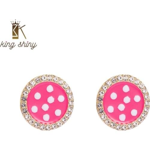 King Shiny Elegant Crystal Geometric Round Stud Earrings Vintage Dropping Oil Polka Dot Statement Earrings Girls Party Brincos