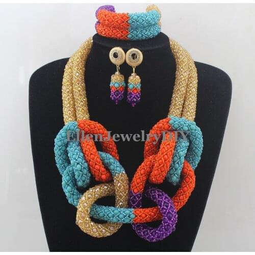 Colorful Nigerian Wedding Bridal Jewelry Sets Costume Afircan Beads Jewelry Set Full beads 2016 New Free Shipping W12903