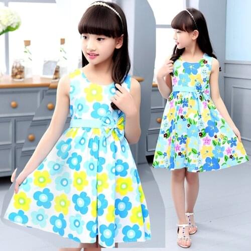 Summer Girls' Vest Floral Dress Children Korean 95% Cotton Bohemia Beach Princess Dresses Vestidos 5 6 7 8 9 10 11 12 Years Old