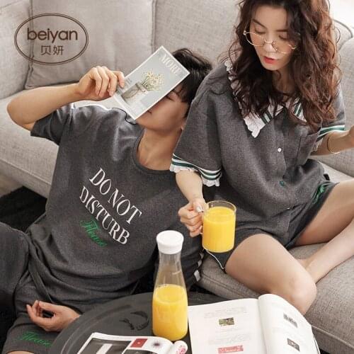Summer Cotton Pajamas Cute Edition Student Female Leisurewear Thin Men Couples Suit Short Sleeves Set