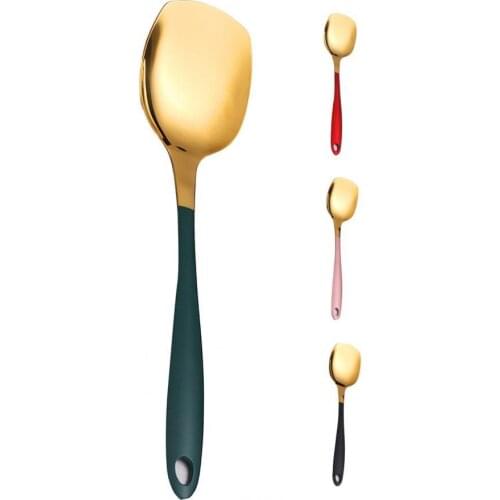 Multi-Function Rice Spoon Nonstick Heat-resistant Stainless Steel Anti-scratching Square Spoons for Kitchen Cooking Supplies