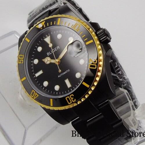 BLIGER Dress PVD Plated 40mm Men Watch Automatic NH35 MIYOTA 8215 Watch Sapphire Crystal Deployment Clasp