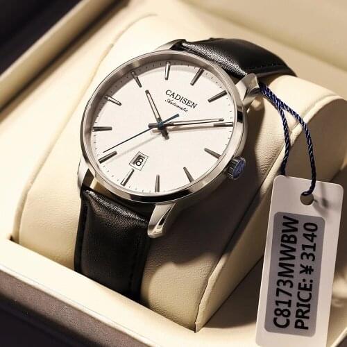 CADISEN Automatic Mens Mechanical Watches 2021 Top Luxury Brand Watch Mens Business Leather Strap Luminous Waterproof Watches