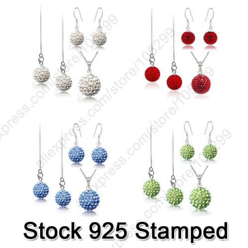 Big Promotion Jewelry Sets 925 Sterling Silver Austrian Crystal Disco Ball Beads Necklace Chains Earring Ear Thread Set