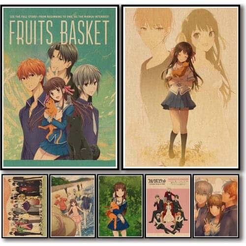 14 Designs Fruits Basket Kraftpaper Poster Cartoon Painting Funny Art Wall Sticker for Coffee House Bar