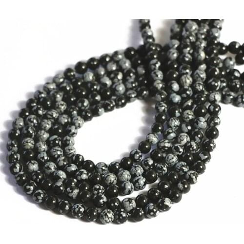 Natural Stone Snowflake Obsidian Alabaster Round Beads 4 6 8 1012 mm Beads For Jewelry Making Diy Bracelet Necklace