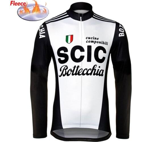 New Man Winter Fleece Cycling Jersey Scic Retro Bike Clothing Road/MTB Bicycle Wear Shirts Long Sleeve Thin FULL ZIP