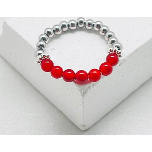 New Korean Ring for Women Natural Red Agate Finger Knuckle Rings Gold Silver Stainless Steel Jewelry Elasticity Adjustable