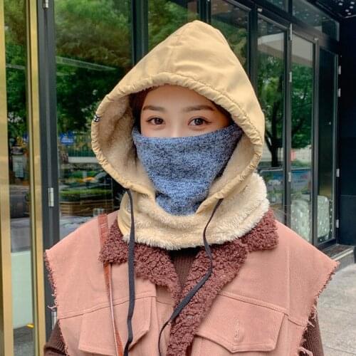 New Design Winter Pullover Soft Cotton Plush Warm Outing Wind Cold-proof Fashion Tighten Women Mask Scarf Integrated Bomber Hat