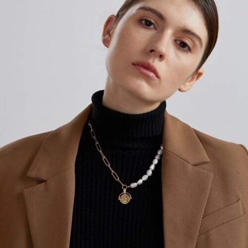 Brass With 18K Natural Baroque Pearl Necklace Designer T Show Runway Gown Rare INS Japan Korean Boho Sweety Trendy Hip Hop Top