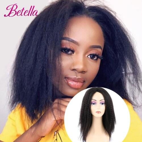 Betella Kinky Curly Afro Hair Wigs Ombre Synthetic Wig For Women Medium Part Women Black Natural Female Wigs