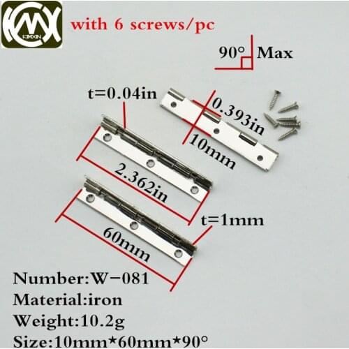 10pc 10*60mm In stock jewelry box hinges Small box cabine hinges Chinese cabinet hardware Hinges for Gift box W/screw W-081