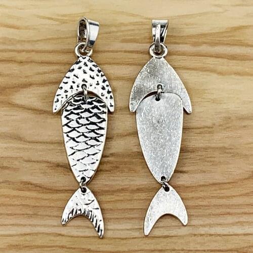 2 Pieces Large Fish Tibetan Silver Charms Pendants for Necklace Jewelry Making Accessories 98x27mm