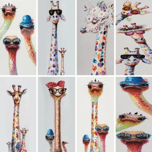 Full Square 5D Diy Diamond Painting Color Animal Giraffe Ostrich 3D Diamond Embroidery Cross Stitch Rhinestone Mosaic Home Decor