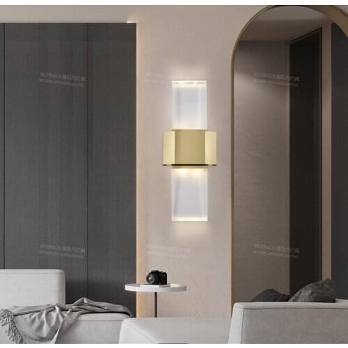 Postmodern large square crystal wall lamp, simple personality, living room, bedroom, light luxury and atmospheric lamps