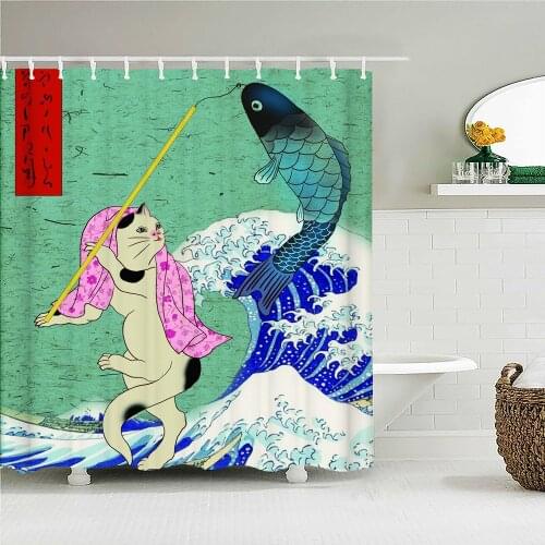 Japanese style wave pattern kanagawa psychedelic simple shower curtain bathroom layout home decoration