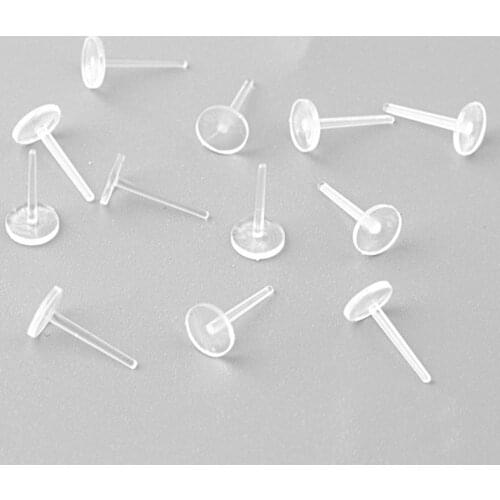 50pcs 6*11mm Transparent Acrylic Earring Blank Post Earring Studs Pins Flat Round Tray Base Ear Jewelry Findings DIY