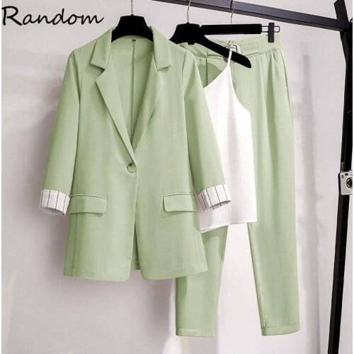 Plus Size Women Blazer uniform Suit Jacket Coat Top And Vest Pant Three Piece Office Lady Matching Set Spring Summer Pink Black