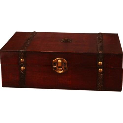 Retro Wooden Lock Catch Jewelry Gift Storage Box Case Organizer Vintage Rectangle Composite Board Daily Necessities