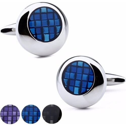 1 Pair Retail Round Type Copper With Enamel Carbon Fabric Shirt Jewelry Cuff Links For Men