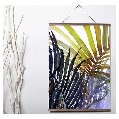 Nordic Water color Style Colorful Plant Leaf Art Canvas Print poster decoration painting with solid wood hanging scroll