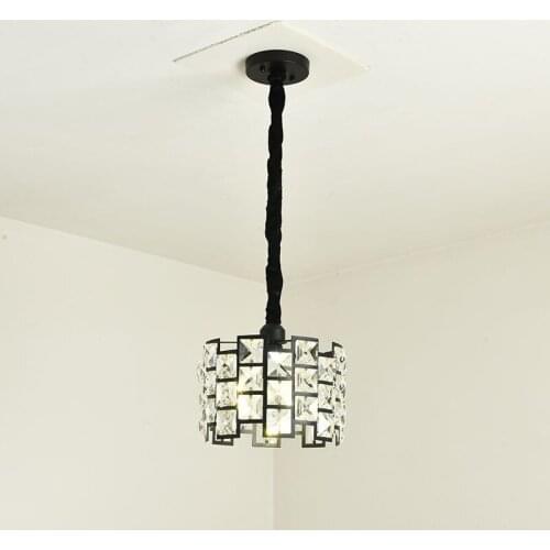 Modern Black Glod Small Crystal Chandelier Pendant Lights Square For Dining Room Bedroom Study Led Home Indoor Fixtures