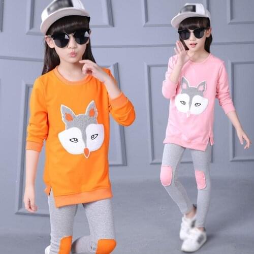 Girls' Sports Suit Spring And Autumn Korean Version Leisure Long-sleeved Of Cartoon Suit Fox Childrens The Big Two-piece Y9W3
