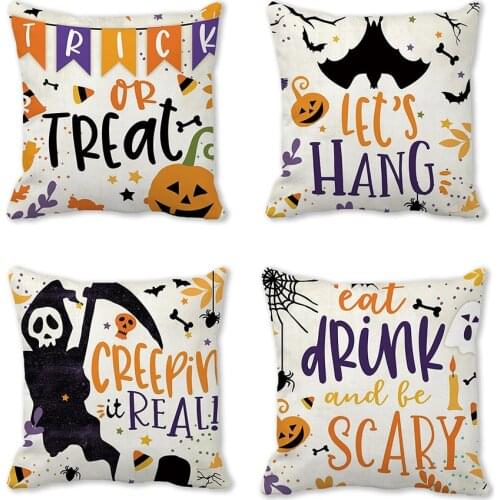Halloween Pumpkin Trick Or Treat English Alphabet Decoration Linen Pillow Sofa Cushion Bedroom Living Room Supplies YK104