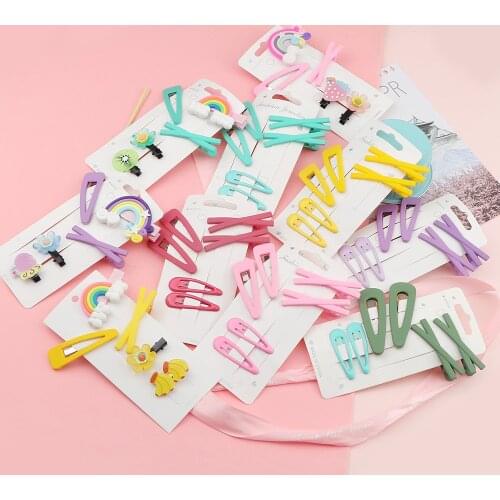 5-6Pcs/Set Same Color Candy Style Hairpin Cute Rainbow Flowers Baby BB Clips X-Clip Metal Barrettes Women Girls Hair Accessories
