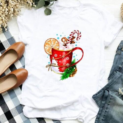 Women Lady Cartoon Festival Cute Holiday Autumn Winter Merry Christmas Tshirt Female Top Graphic Clothes Shirt T Tee T-shirt