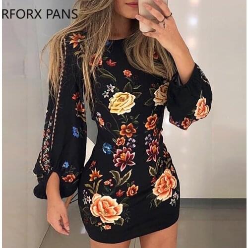 Women Cutout Back Bishop Sleeve Floral Dress Long Sleeve Dress bodycon dress