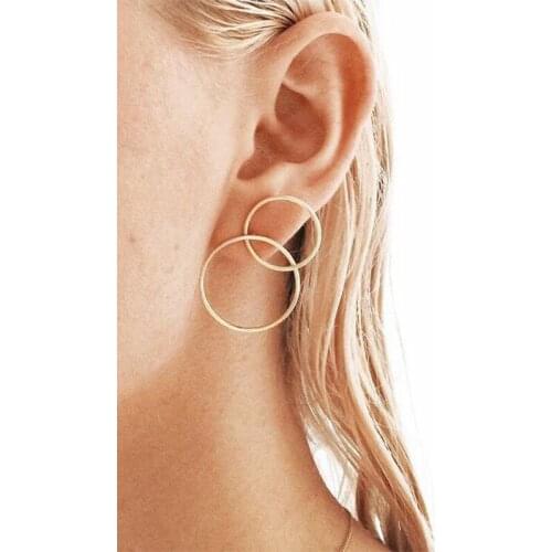 2 Pcs/Set Female Earrings Simple Round Circles Interlaced Geometric Gold Silver Color Earrings Set Exquisite Women Jewelry