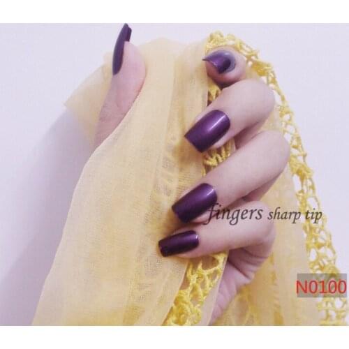 2020 24pcs Hot sell fashion Long section Square head candy false nails decoration deep purple M0100
