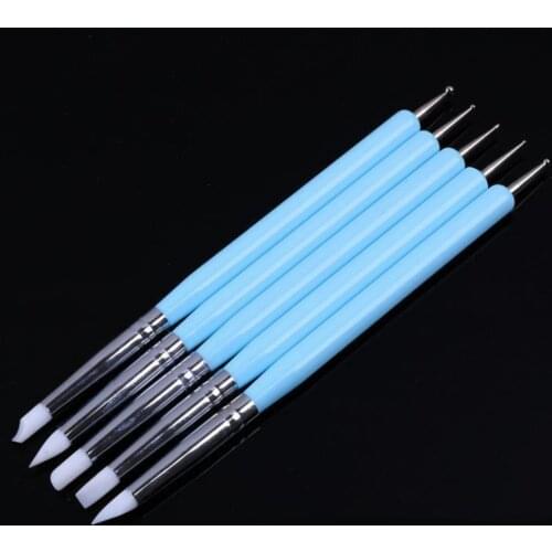 5 Pcs Silicone Nail model Pen carv Emboss Sculpture UV Gel Shaping Silicone Brushes 5mm For Modeling Nail Art