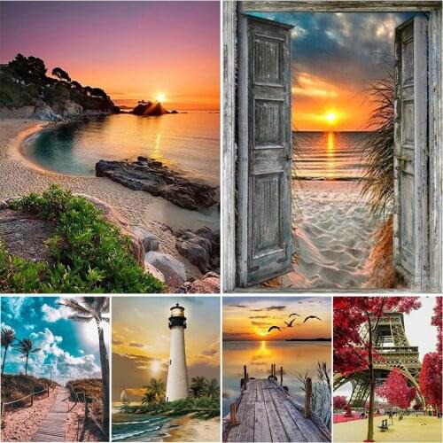 5D Diamond Painting Landscape Sunset Kit DIY Diamond Painting Diamond Inlay DIY Diamond Embroidery Cross Stitch Mosaic Home Deco