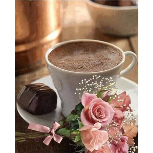 New Diamond painting coffee tea rose Diamond mosaic Full drill Square round Diamond embroidery sale Still life home decor BY249