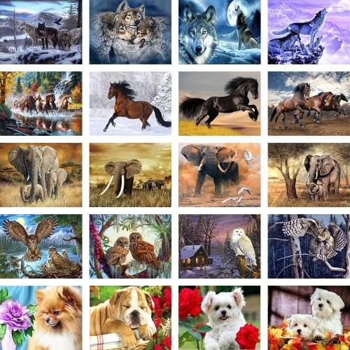 Diamond Painting Animal Cross Stitch Wolf Horse 5d Diamond Embroidery Beautiful Dog Owl Full Set Of Tools Mosaic Home Decor Gift