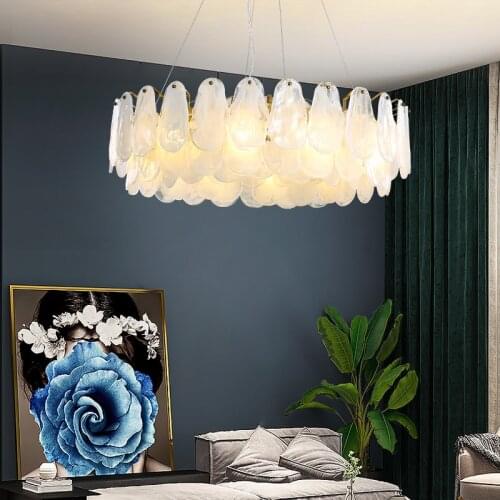 Art Deco LED Glass Iron Gold Oval Round Chandelier Lighting Lustre Suspension Luminaire Lampen For Dinning Room