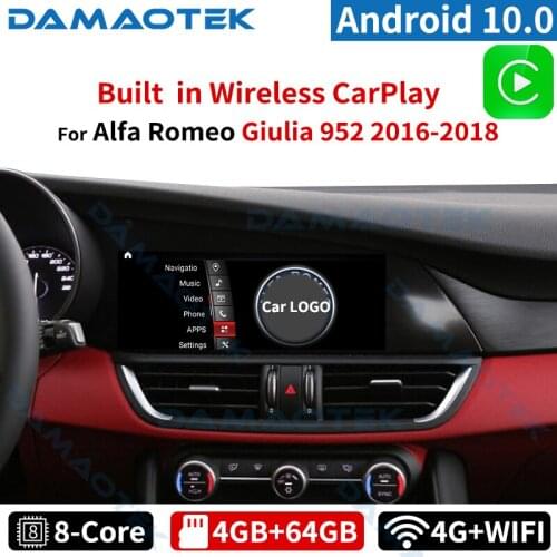 DamaoTek Android 10.0 4+64G 10.25'' Car Radio GPS Navigation Player For Alfa Romeo Giulia 952 2016-2018 Multimedia System