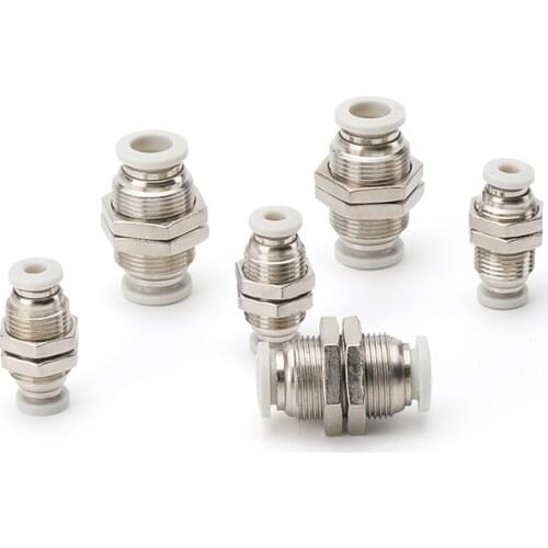 White PM" Tube One Touch Push Into Gas Connector Brass Quick Fitting 4mm to 12mm OD Hose Air Pneumatic Straight Bulkhead Union