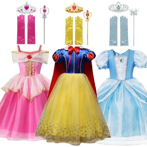 Snow White Girls Princess Costume For Kids Party Cosplay Belle Dress Up Summer 2021 New princess Dress Childrens Clothing