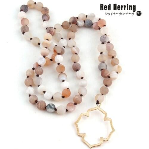 Free Shipping Fashion Natural Druzy Bead Long Knotted Flower of Life Pendant Punk Necklaces