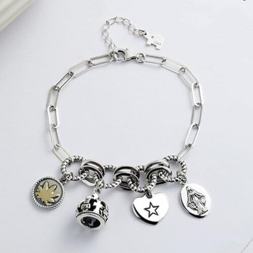 BOCAI New Real Solid s925 silver Retro Crown Multi-style Bracelet for women Stylish Personality Hip-hop Punk Chain Woman Bracele