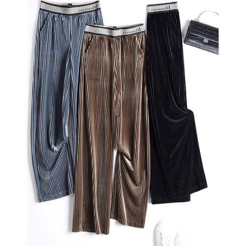 Pleuche Wide Leg Pants Womens Spring and Autumn New Style High Waist Loose Slimming Draping Effect Corduroy Straight-Leg Pants